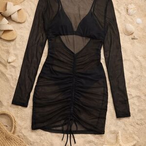 Black Sheer Ruched Dress